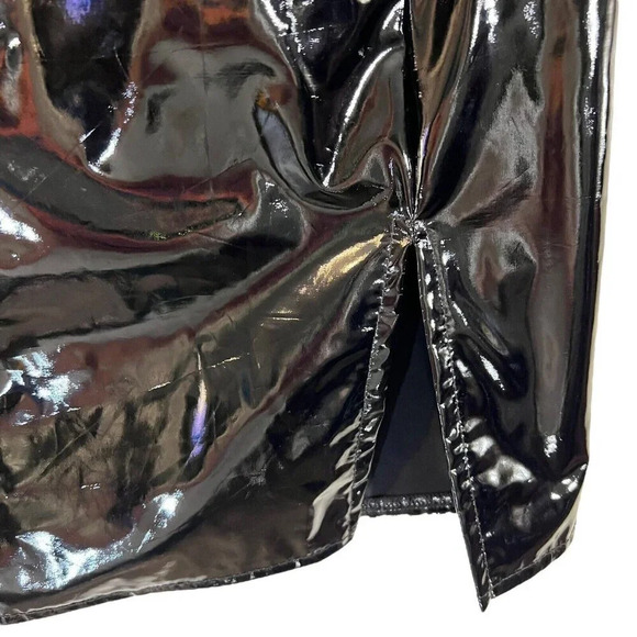 Windsor Pleather Black Mini Skirt Size Small Hem Slit Cocktail Club Evening - Picture 5 of 7